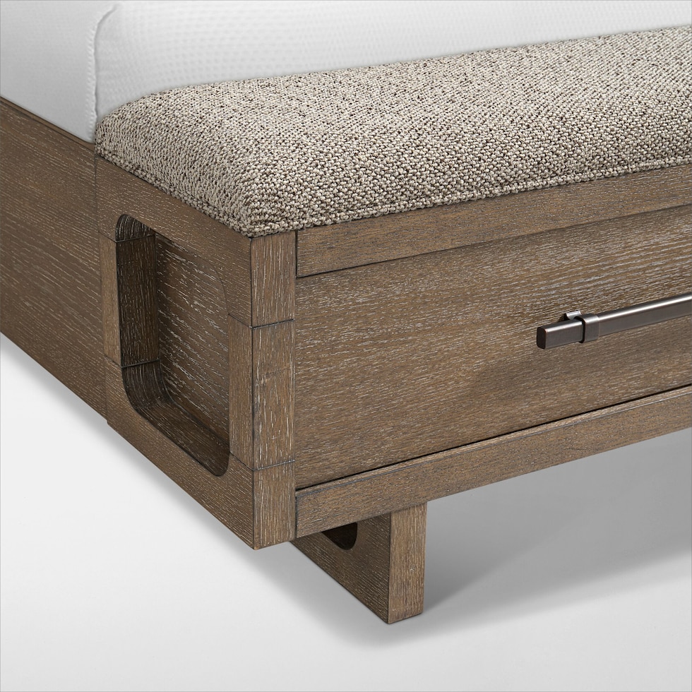 evans light brown queen bed   