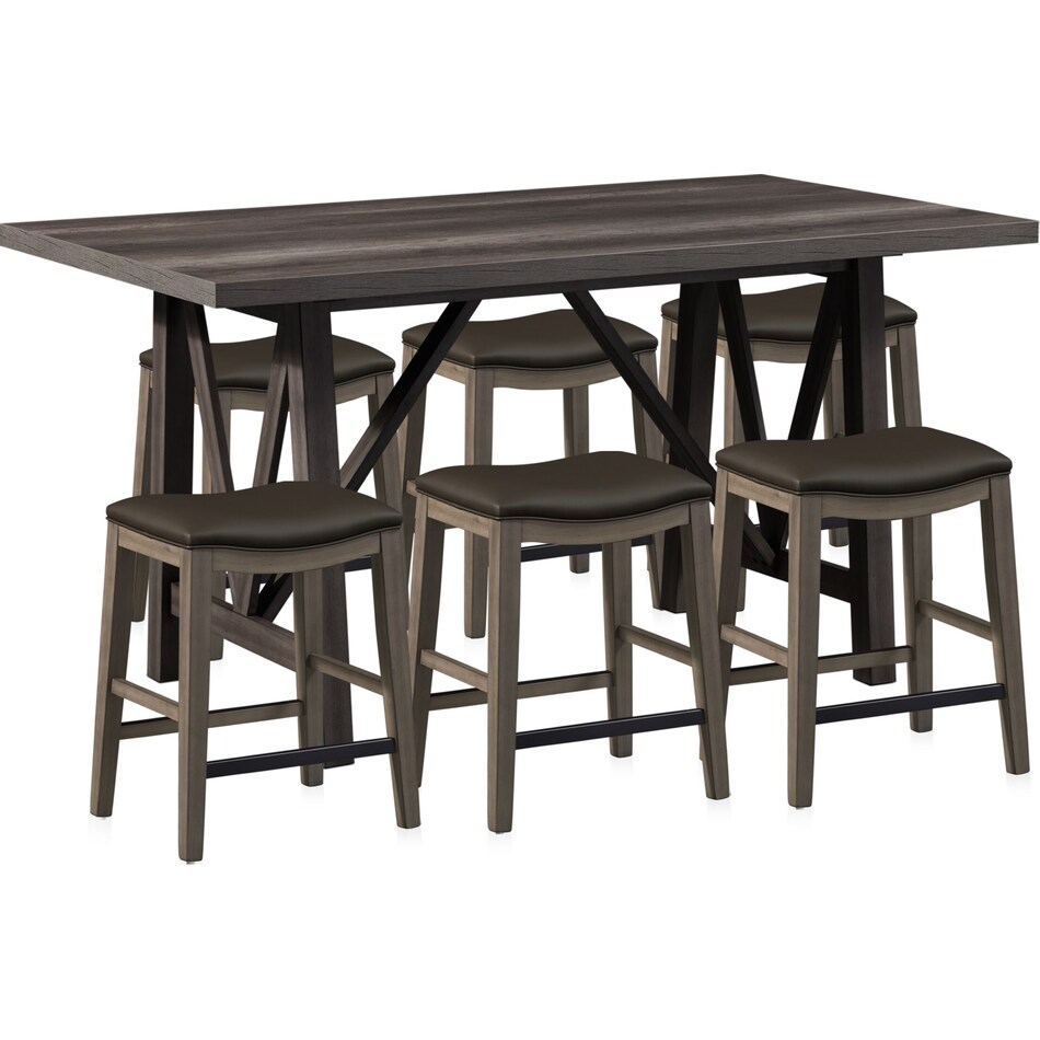 Fairfield CounterHeight Trestle Dining Table and 6 Backless Stools American Signature Furniture