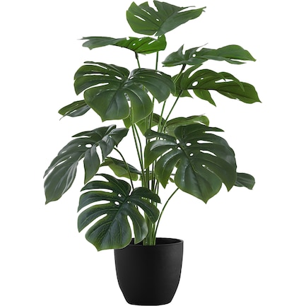 Faux Monstera Plant with Black Planter