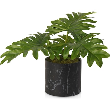 Faux Philo Selloum Plant in Marble Vase - Black