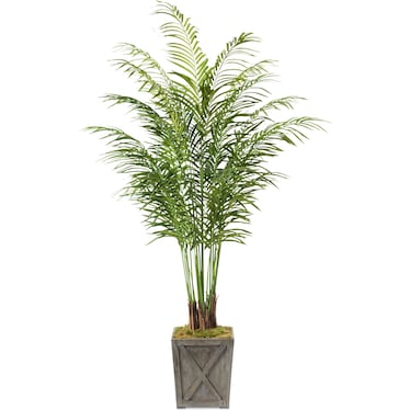 Faux 7' Areca Palm Plant with Farmhouse Wood Planter - Medium