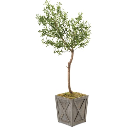 Faux 6' Olive Tree with Farmhouse Wood Planter - Medium