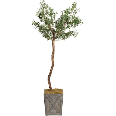 Faux 6' Olive Tree with Farmhouse Wood Planter - Medium