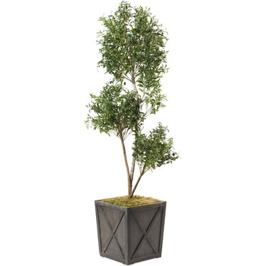 Faux 7.5' Olive Tree with Farmhouse Wood Planter - Large