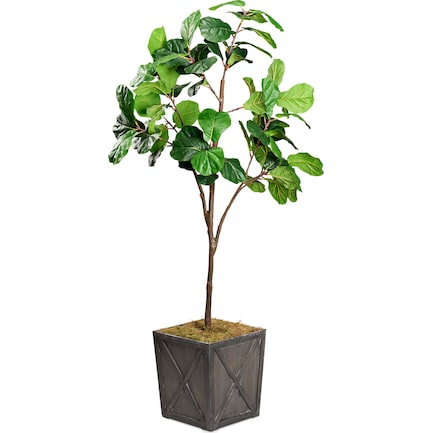 Faux 7' Fiddle Leaf Fig Tree with Farmhouse Wood Planter - Large