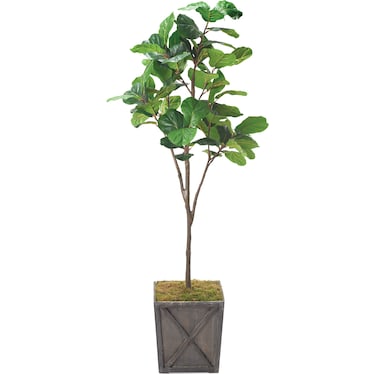 Faux 8' Fiddle Leaf Fig Tree with Farmhouse Wood Planter - Large