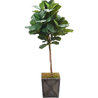 Faux 7' Round Fiddle Leaf Fig Tree with Farmhouse Wood Planter - Large