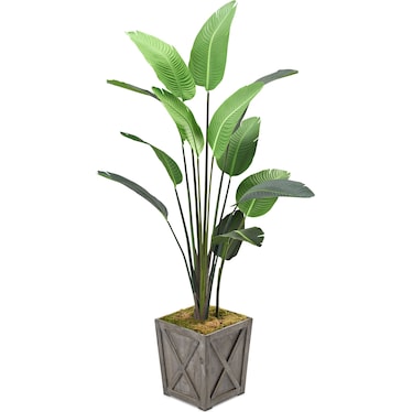 Faux 7' Travelers Palm Tree with Farmhouse Wood Planter - Medium