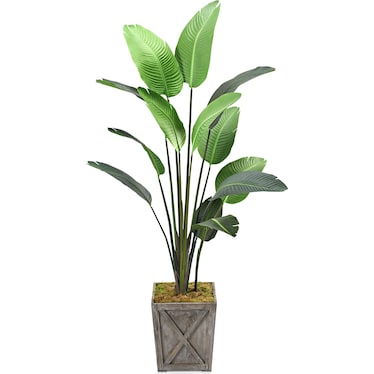 Faux 7' Travelers Palm Tree with Farmhouse Wood Planter - Medium