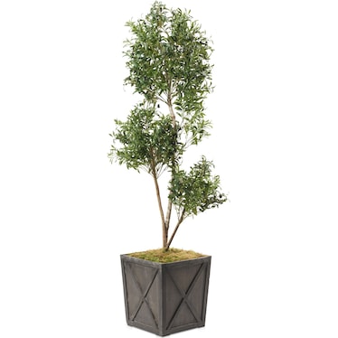 Faux 7.5' Olive Tree with Farmhouse Wood Planter - Large