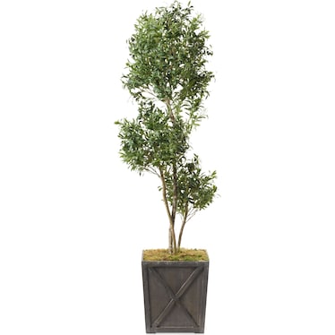 Faux 7.5' Olive Tree with Farmhouse Wood Planter - Large