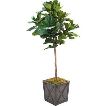 Faux 7' Round Fiddle Leaf Fig Tree with Farmhouse Wood Planter - Large