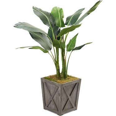 Faux 5' Bird of Paradise Plant with Farmhouse Wood Planter - Medium