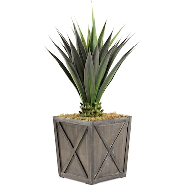 Faux 4.5' Jumbo Agave Plant with Farmhouse Wood Planter - Medium