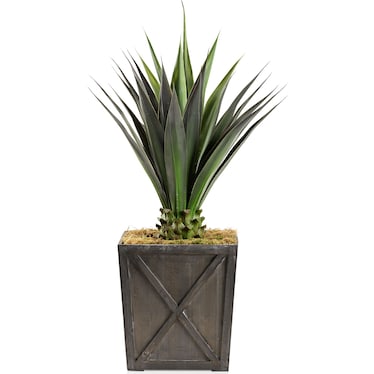 Faux 4.5' Jumbo Agave Plant with Farmhouse Wood Planter - Medium