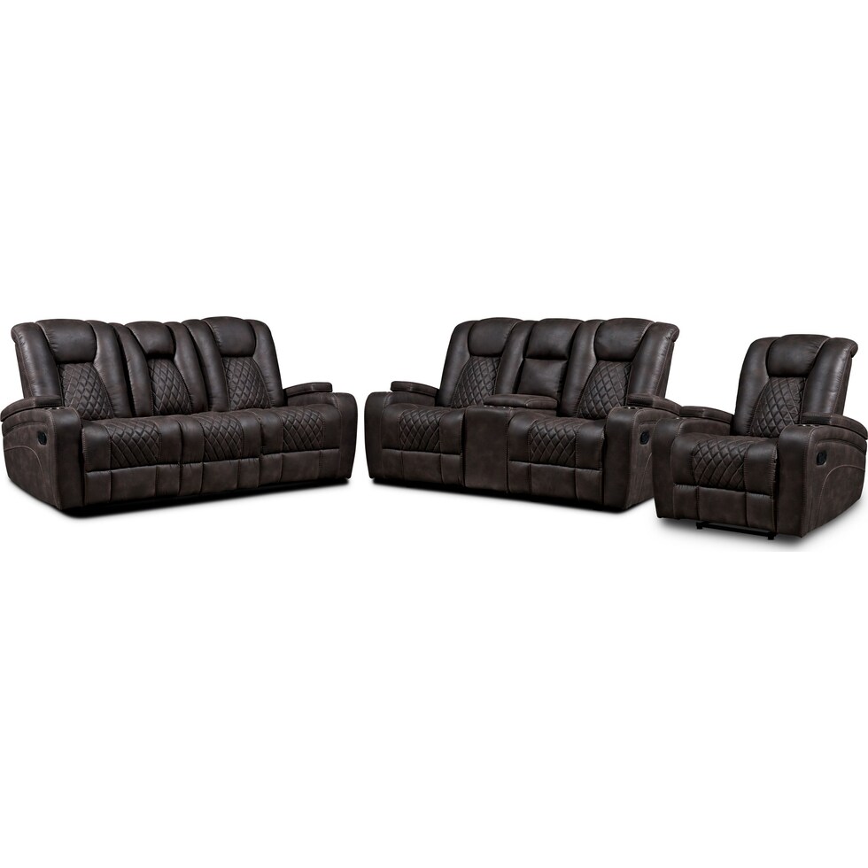 felix dark brown  pc manual reclining living room   
