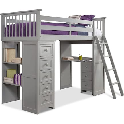 Flynn Loft Bed With Desk And Chest, Twin Loft Bed With Storage And Desk