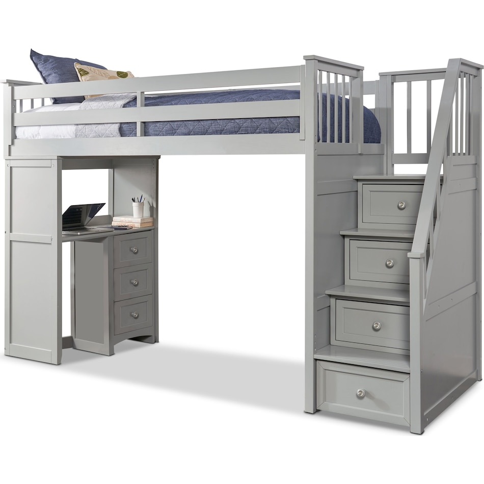flynn youth gray twin loft bed with desk   