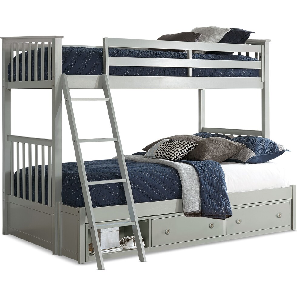 flynn youth gray twin over full bunk bed with drawer storage   