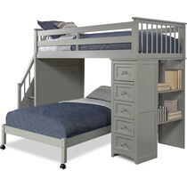 flynn youth gray twin over full loft bed with chest   