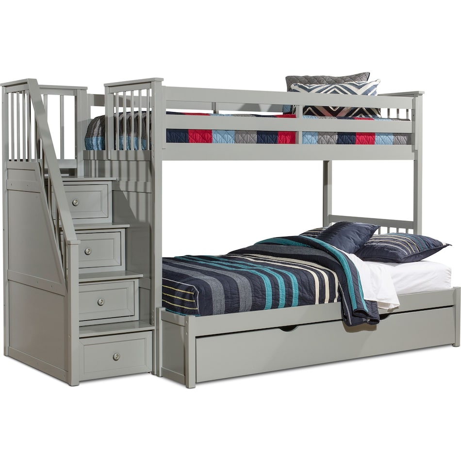 flynn youth gray twin over full stair bunk bed with trundle   