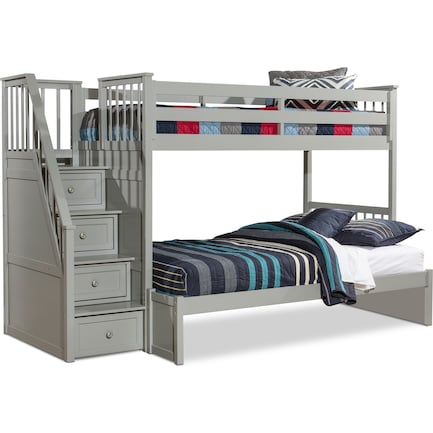Flynn Twin over Full Bunk Bed with Storage Stairs - Gray