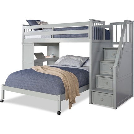 Flynn Twin over Full Loft Bed with Storage Stairs and Desk - Gray