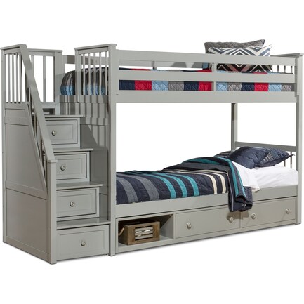 Flynn Twin over Twin Storage Bunk Bed with Storage Stairs  - Gray