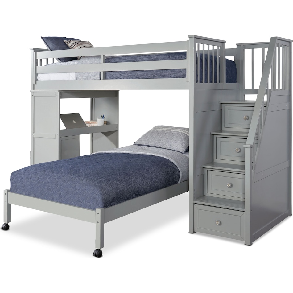 flynn youth gray twin over twin stair loft bed with desk   