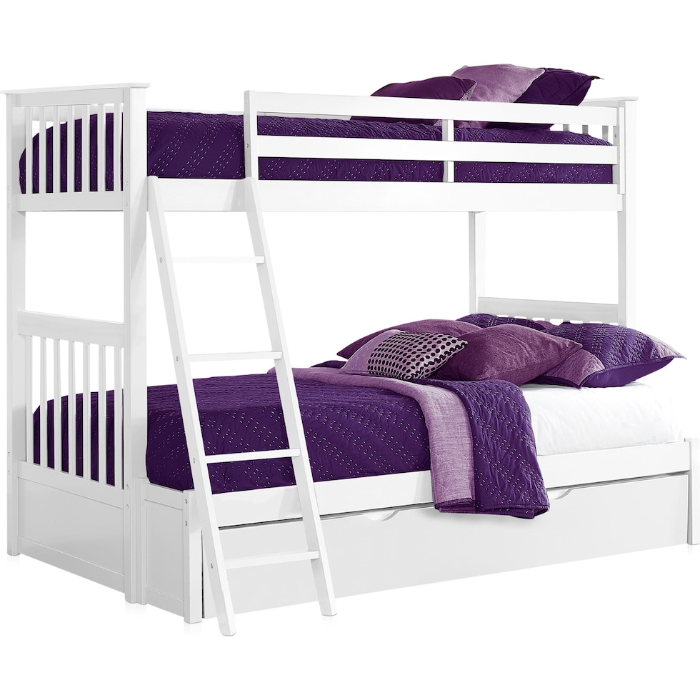 flynn youth white twin over full bunk bed with trundle   