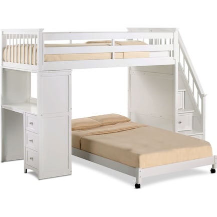 Flynn Loft Bed With Storage Stairs And, Twin Over Full Bunk Bed With Stairs And Desk