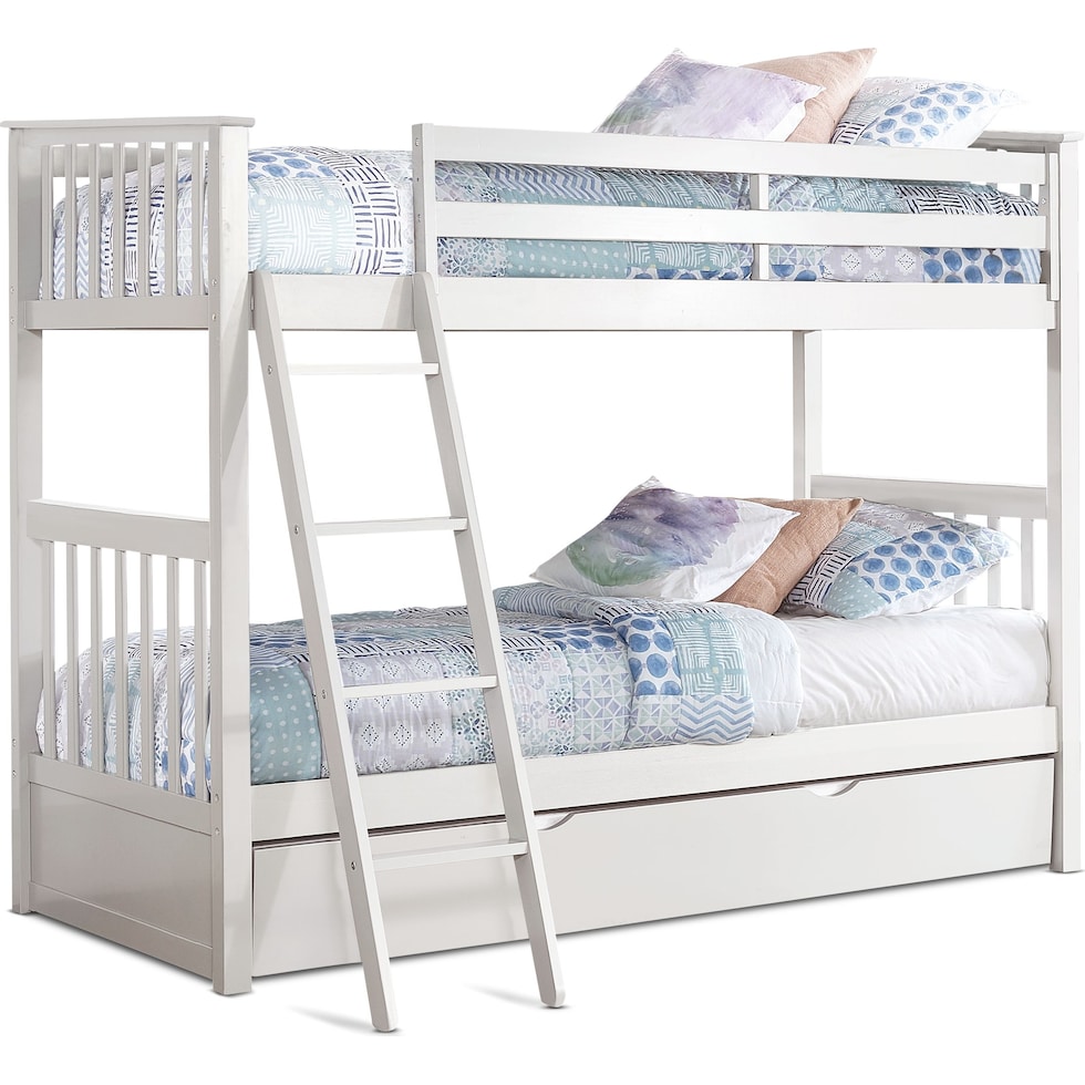 flynn youth white twin over twin bunk bed with trundle   