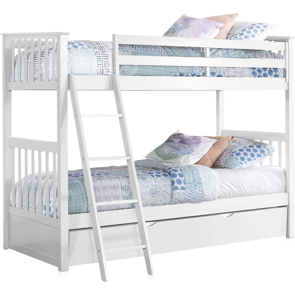 flynn youth white twin over twin bunk bed with trundle   