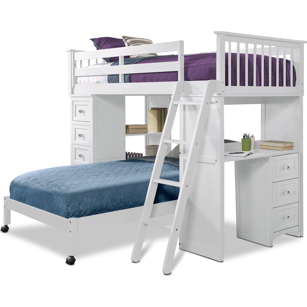 flynn youth white twin over twin loft bed with desk and chest   