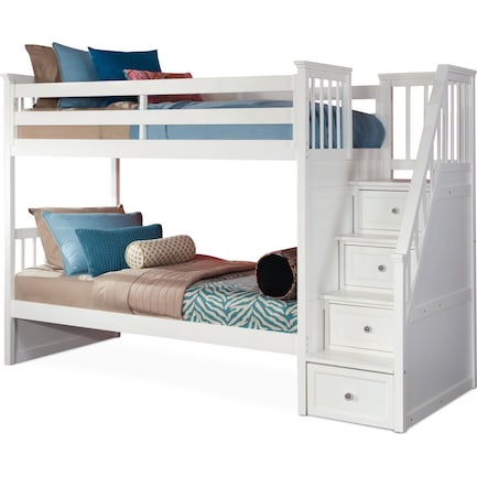 Flynn Twin over Twin Bunk Bed with Storage Stairs - White
