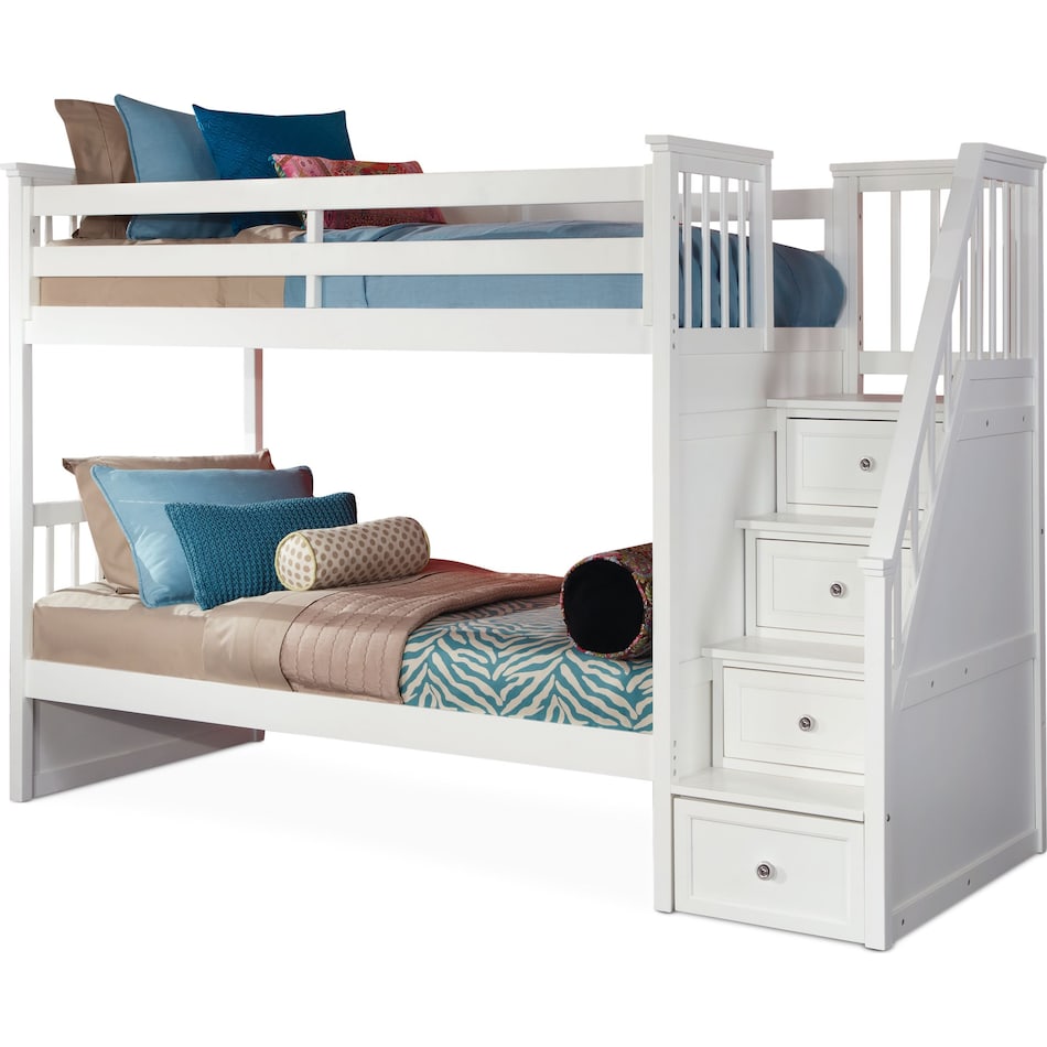 flynn youth white twin over twin stair bunk bed   