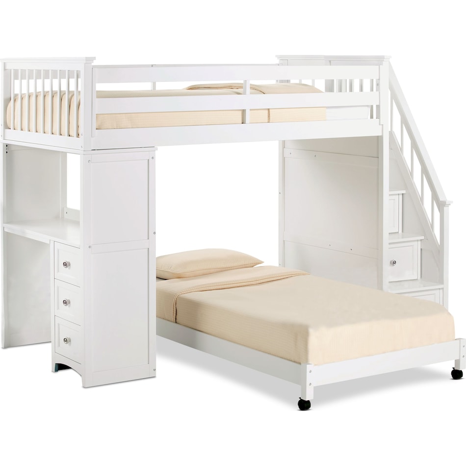 flynn youth white twin over twin stair loft bed with desk   