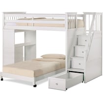 Undefined American Signature Furniture, Flynn Twin Loft Bed With Storage Stairs And Desk White