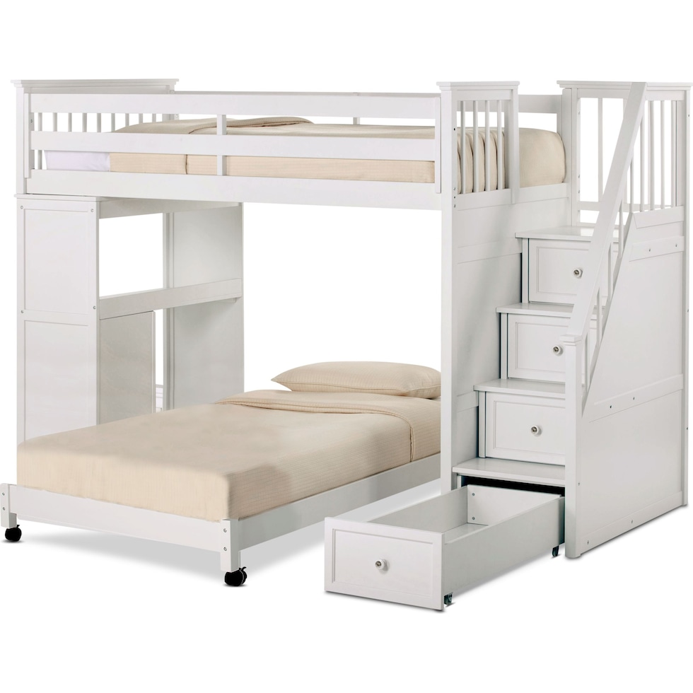 flynn youth white twin over twin stair loft bed with desk   