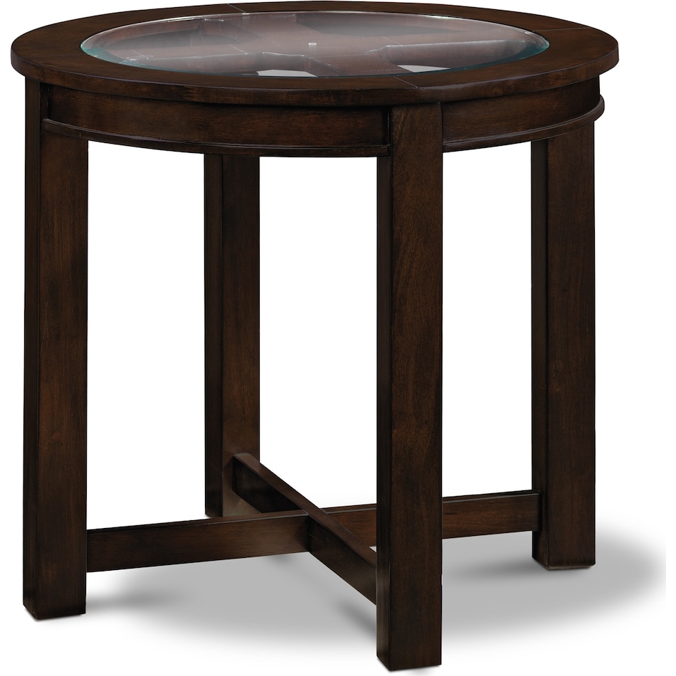 four corners dark brown end table   