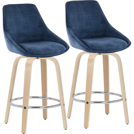 Fraser Set of 2 Counter-Height Stools - Blue Corduroy/Natural