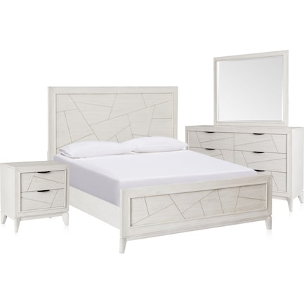 Fresno 6-Piece Bedroom Set with Panel Bed, Dresser, Mirror and Charging Nightstand