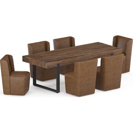 Frisco Dining Table and 6 Briggs Dining Chairs - Camel