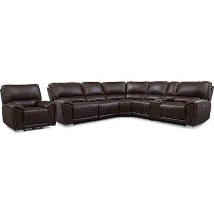 Gallant 6-Piece Dual-Power Reclining Sectional and Recliner Set - Chocolate