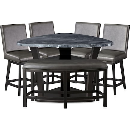 Gibson Marble Dining Table, 4 Swivel Stools and 1 Curve Bench