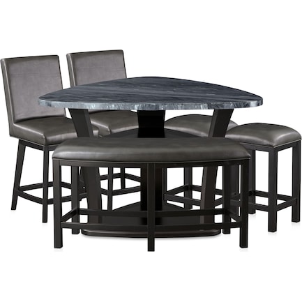 Gibson Marble Dining Table, 2 Backless Stools, 2 Swivel Stools and 1 Curve Bench