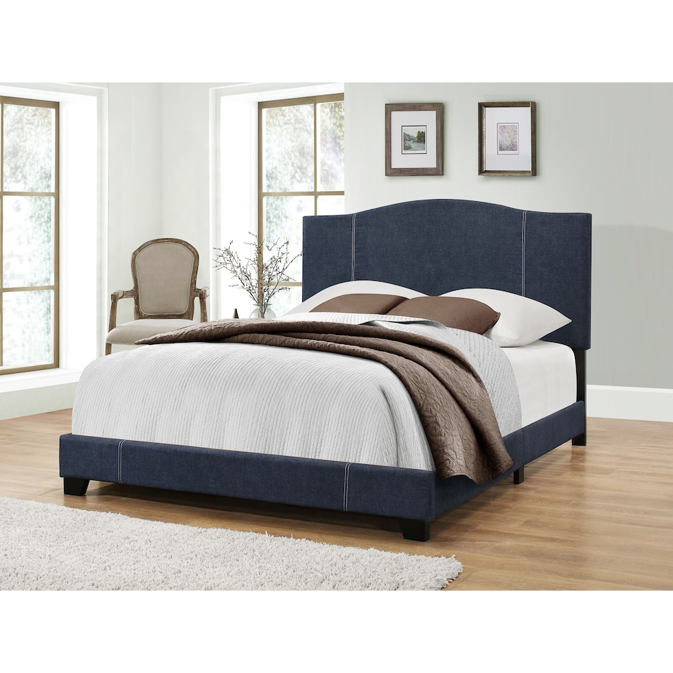 gina blue queen upholstered bed   