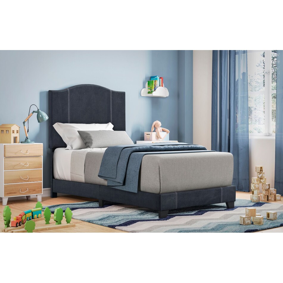 gina blue twin upholstered bed   