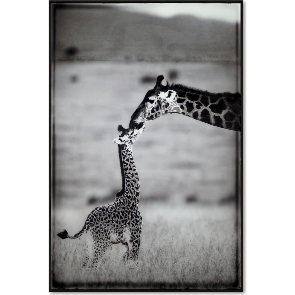 giraffe mother and baby black wall art   