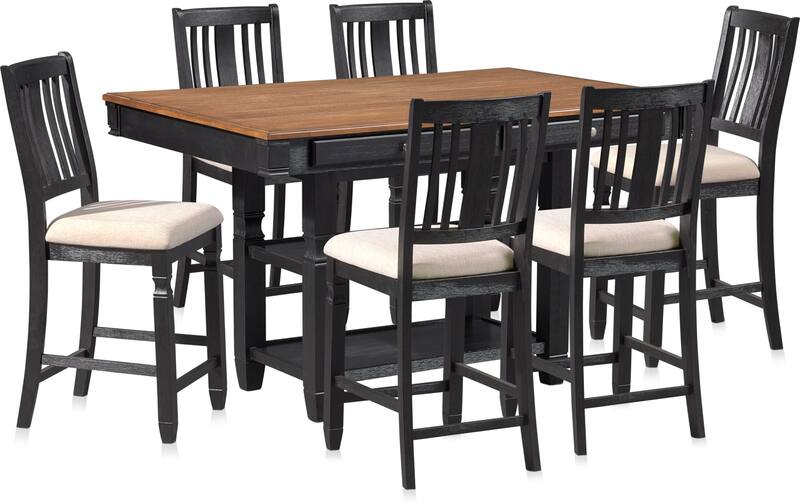 Glendale Kitchen Island and 6 Stools Black American Signature Furniture